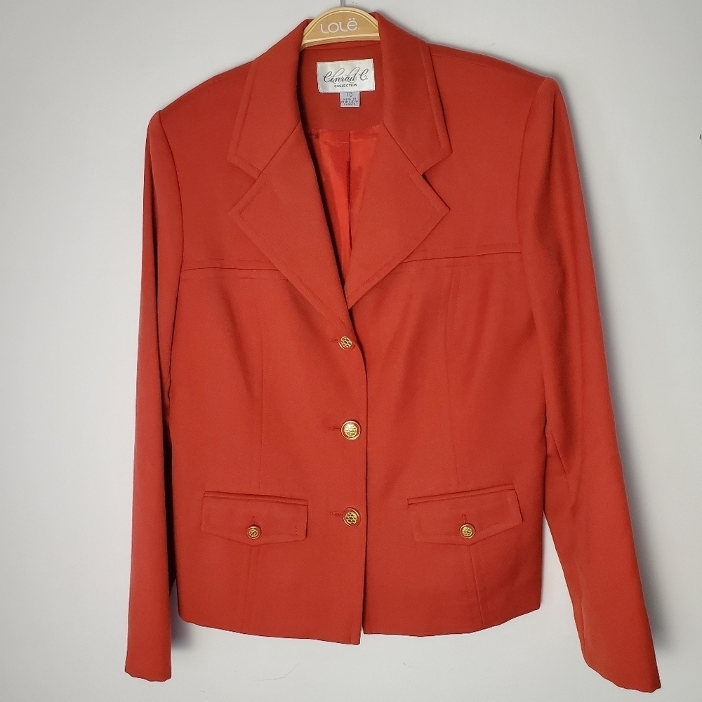 Vintage Conrad C Wool Orange Blazer and Pencil Skirt Set - Picture 13 of 15